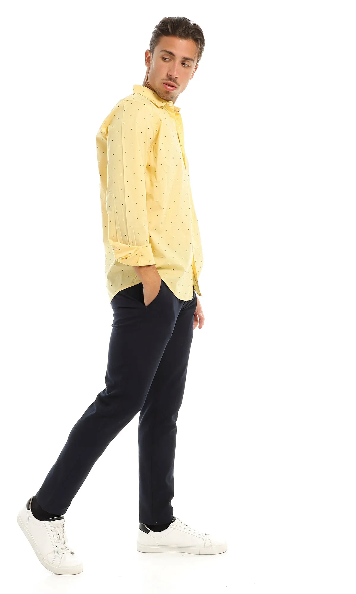 97819 Stitched Pattern Full Sleeves Yellow Shirt