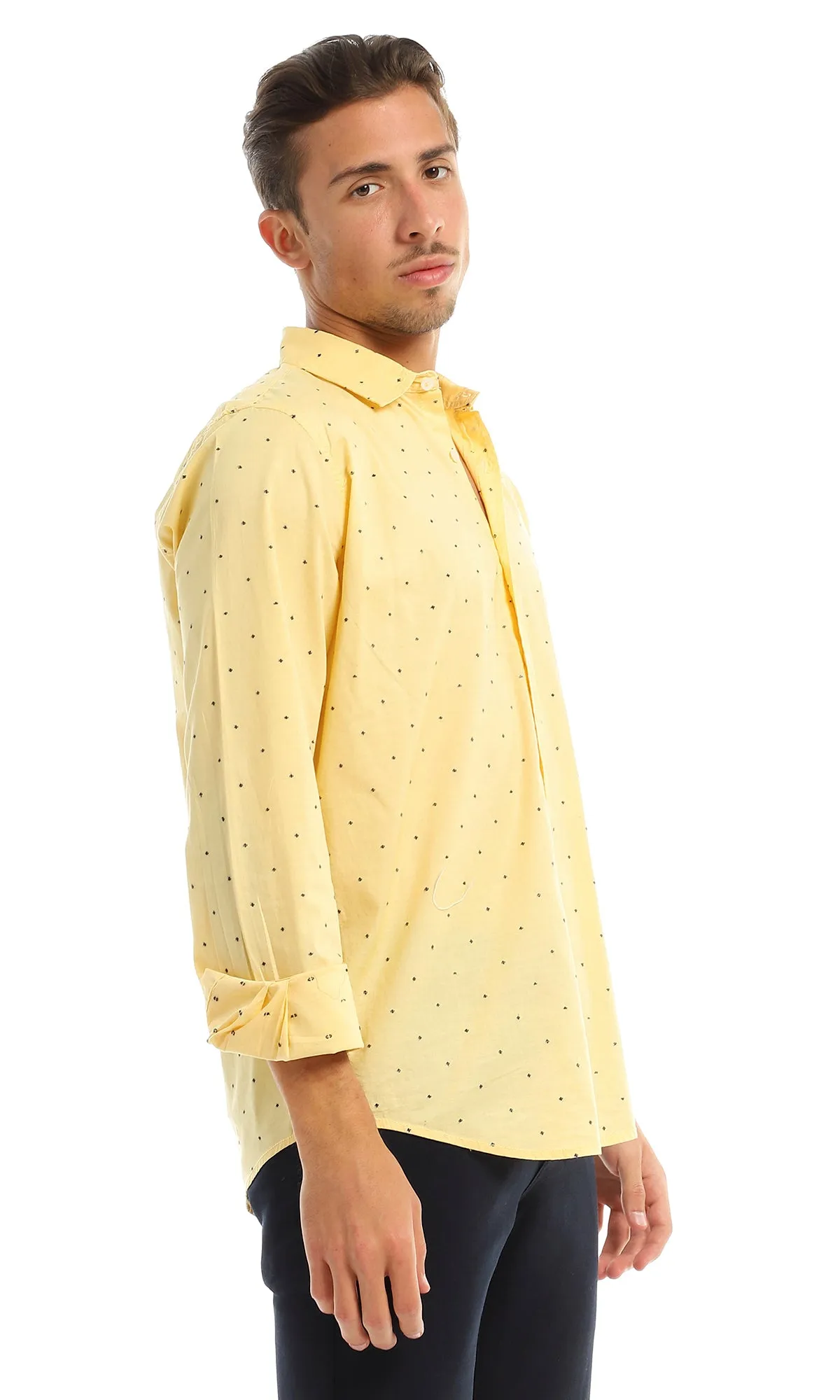 97819 Stitched Pattern Full Sleeves Yellow Shirt