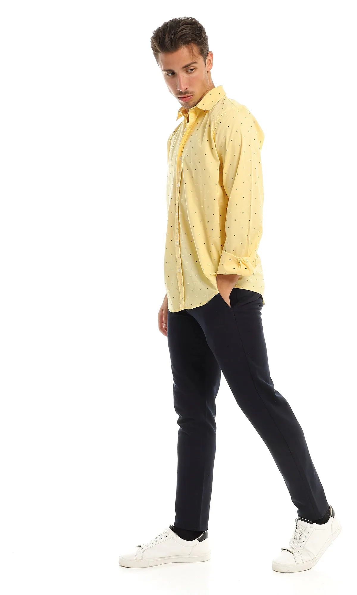 97819 Stitched Pattern Full Sleeves Yellow Shirt