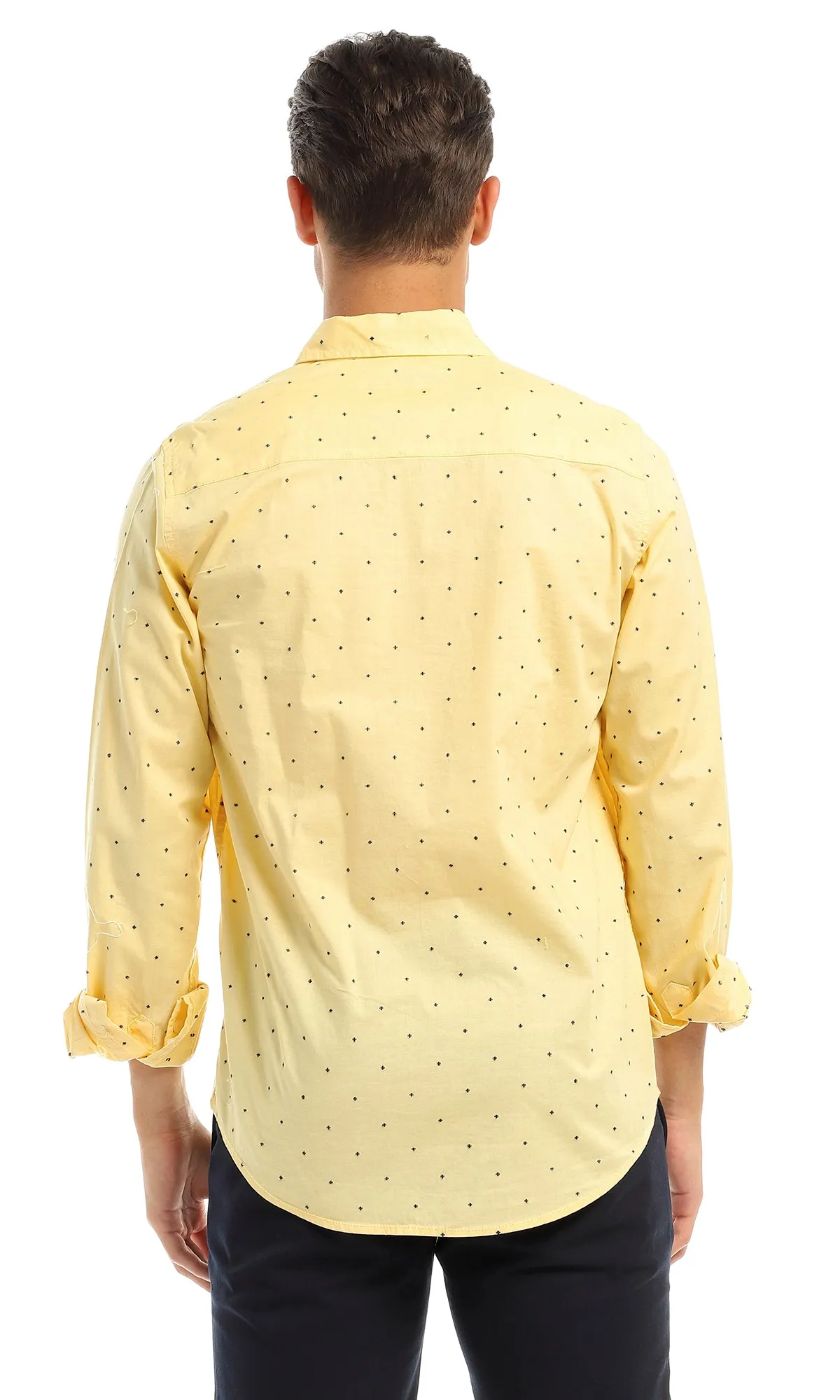 97819 Stitched Pattern Full Sleeves Yellow Shirt