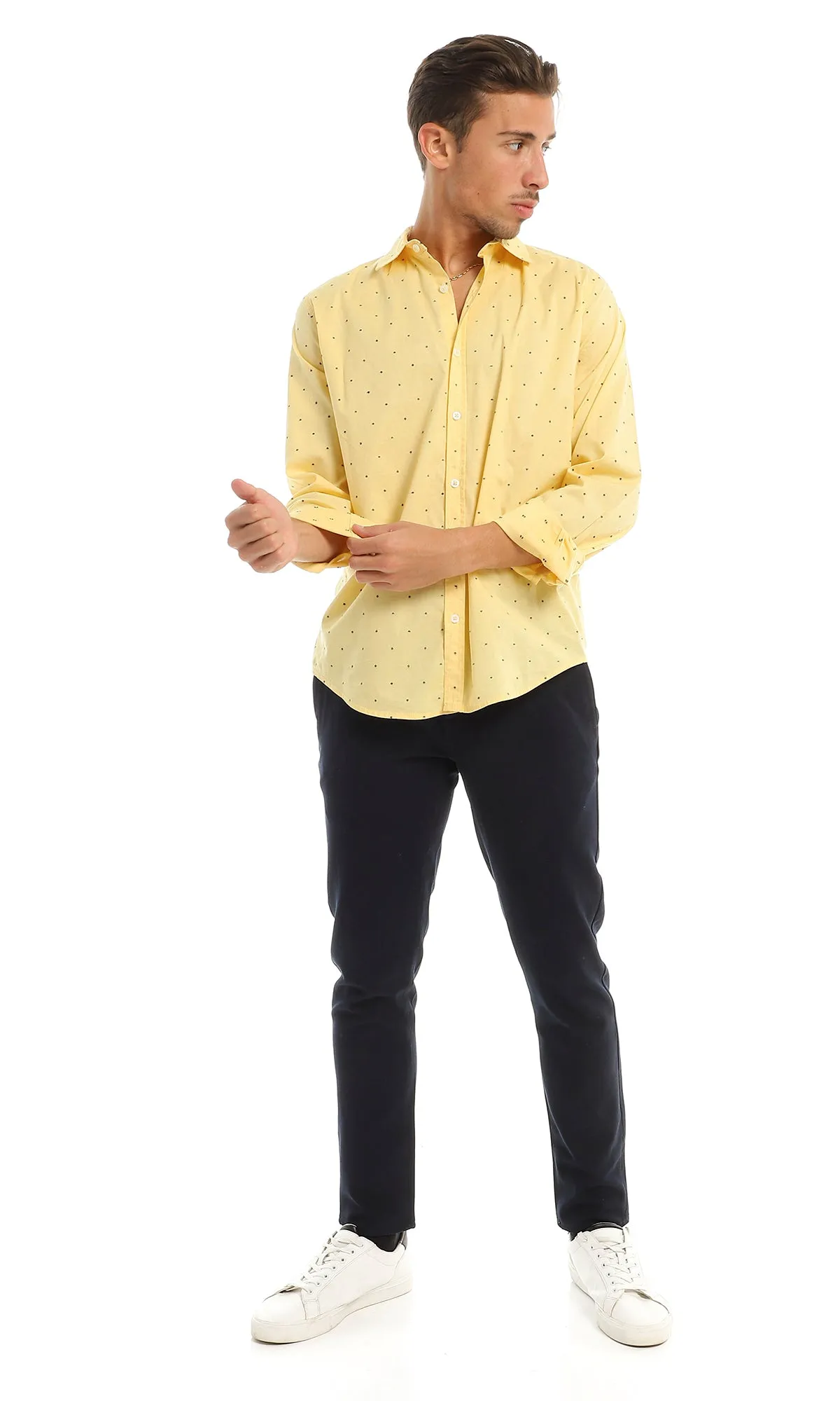 97819 Stitched Pattern Full Sleeves Yellow Shirt