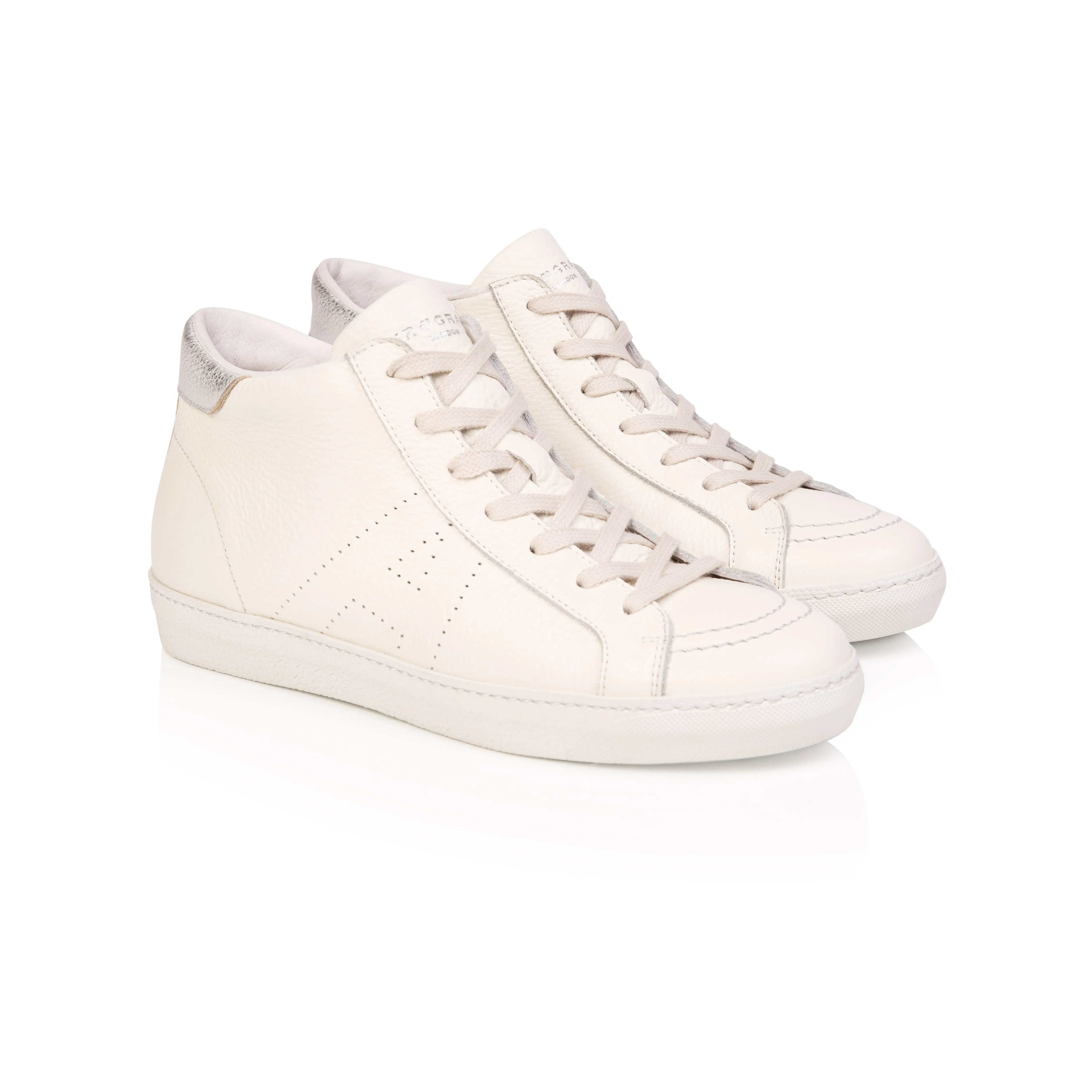 Alto Signature: Off White, Gold & Silver High Top Trainers