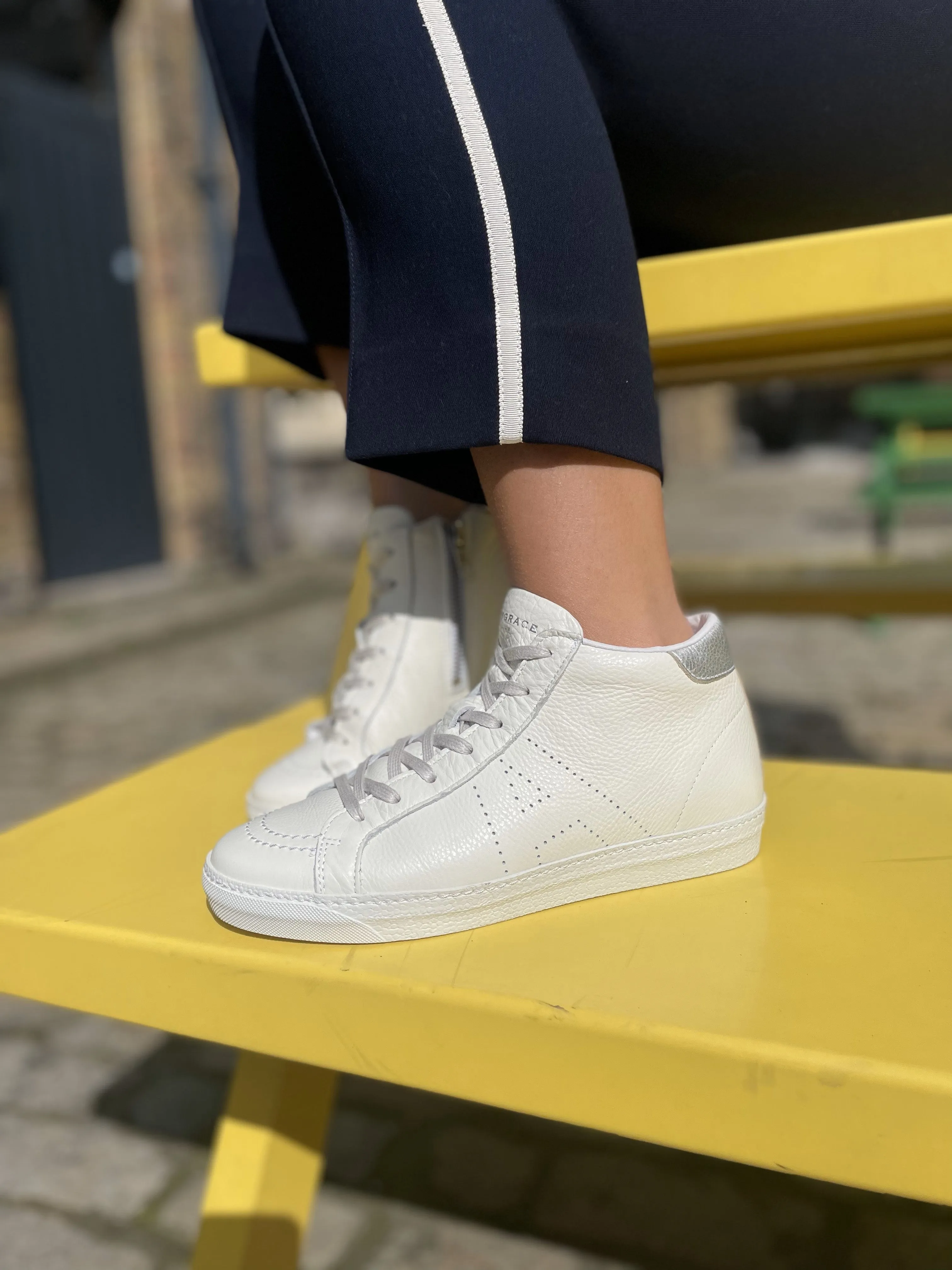 Alto Signature: Off White, Gold & Silver High Top Trainers