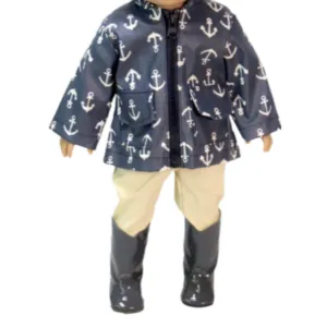 Anchor Raincoat Outfit with Boots for 18-inch dolls