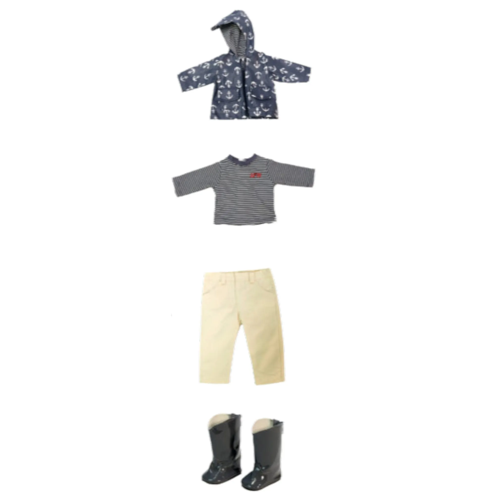 Anchor Raincoat Outfit with Boots for 18-inch dolls