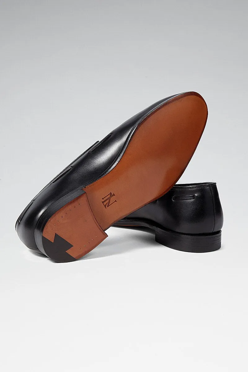 Black Calf Leather Tassel Loafers