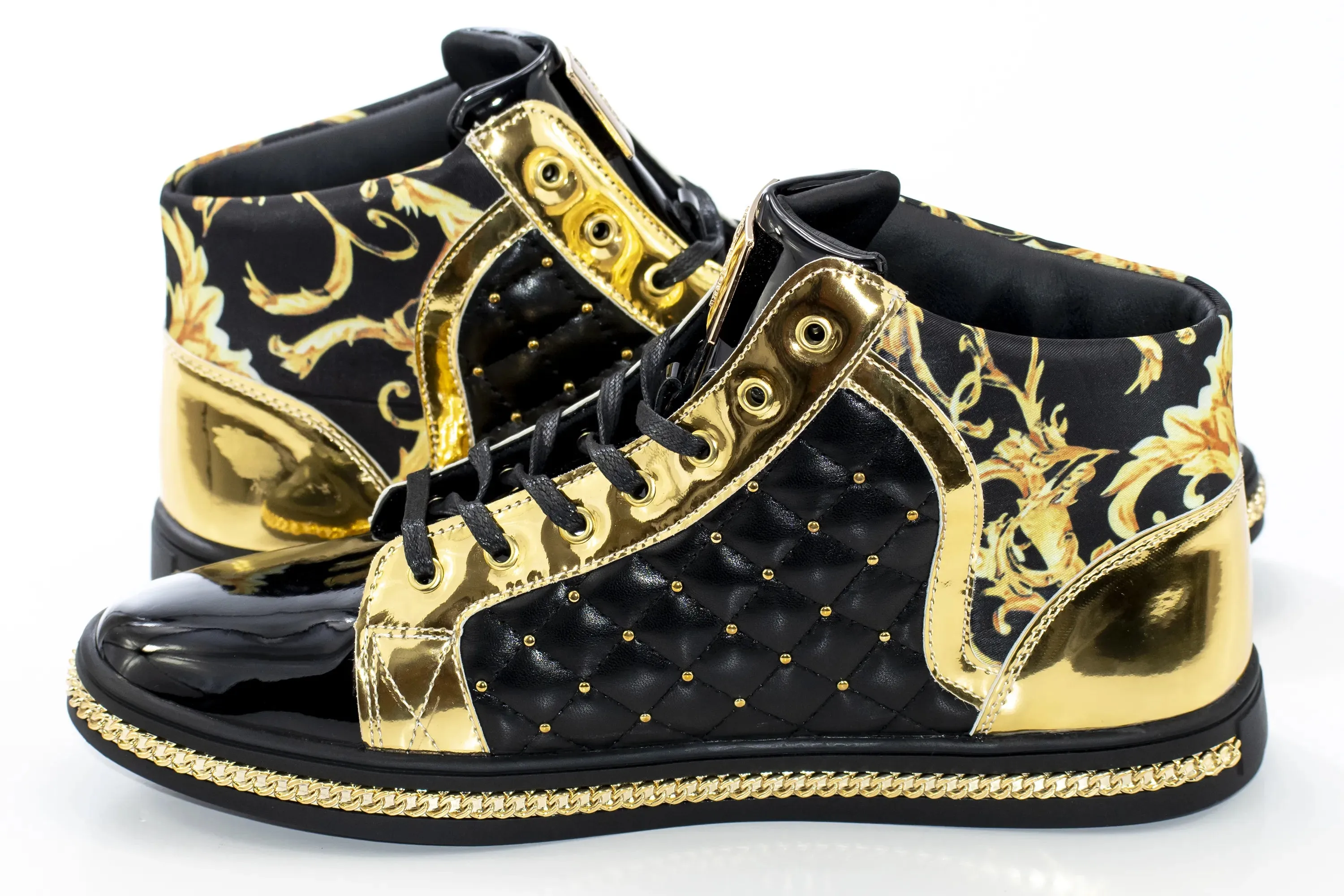 Black Urban Floral Quilted High-Top Sneakers