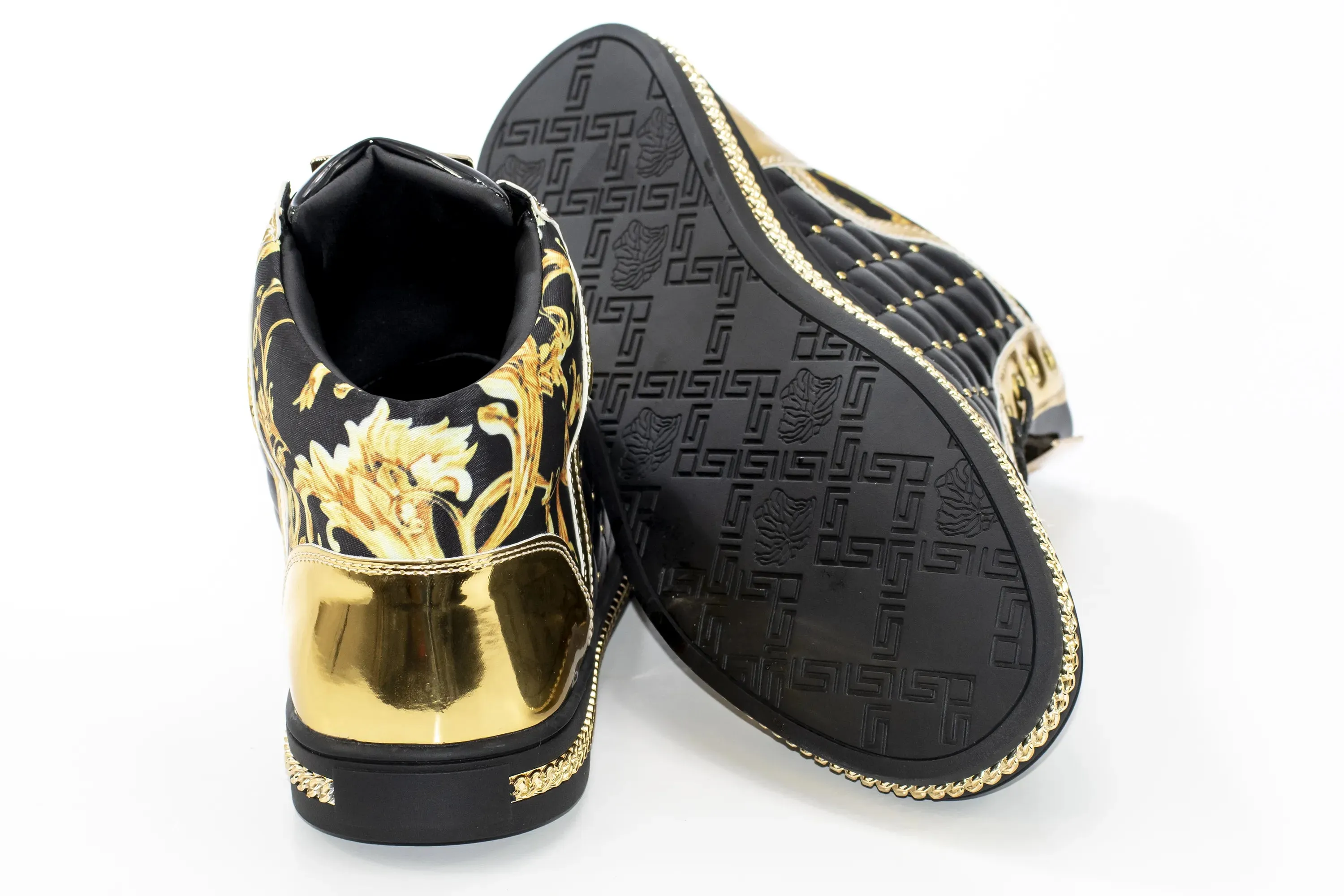 Black Urban Floral Quilted High-Top Sneakers