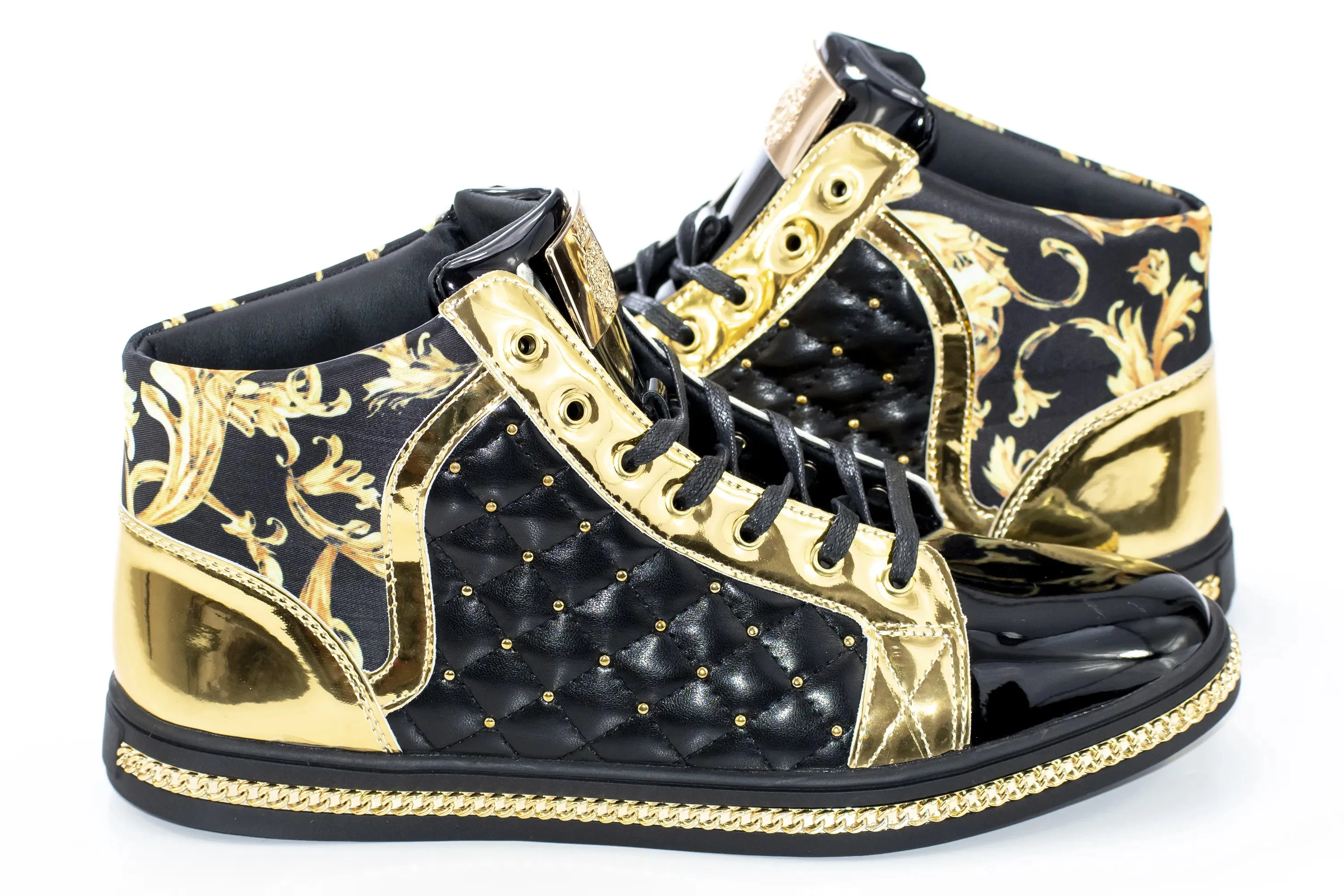 Black Urban Floral Quilted High-Top Sneakers