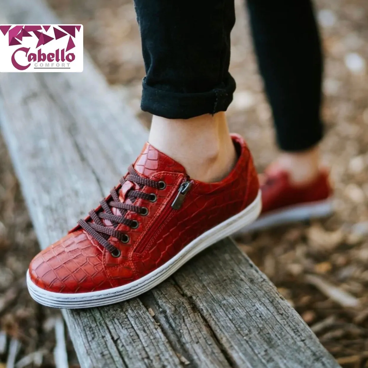 Cabello Comfort Unity Red Croco 6 Eyelet Zip Shoe Made In Turkey