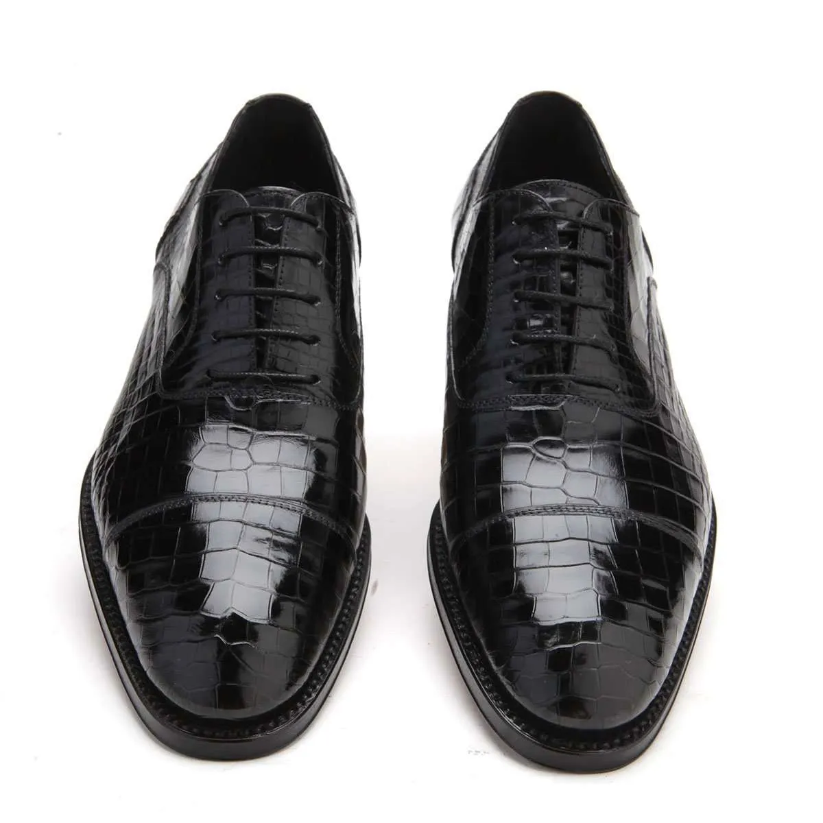 Caporicci Men's Luxury Italian Designer Shoes Black Alligator Oxfords 1102 (CAP1011)