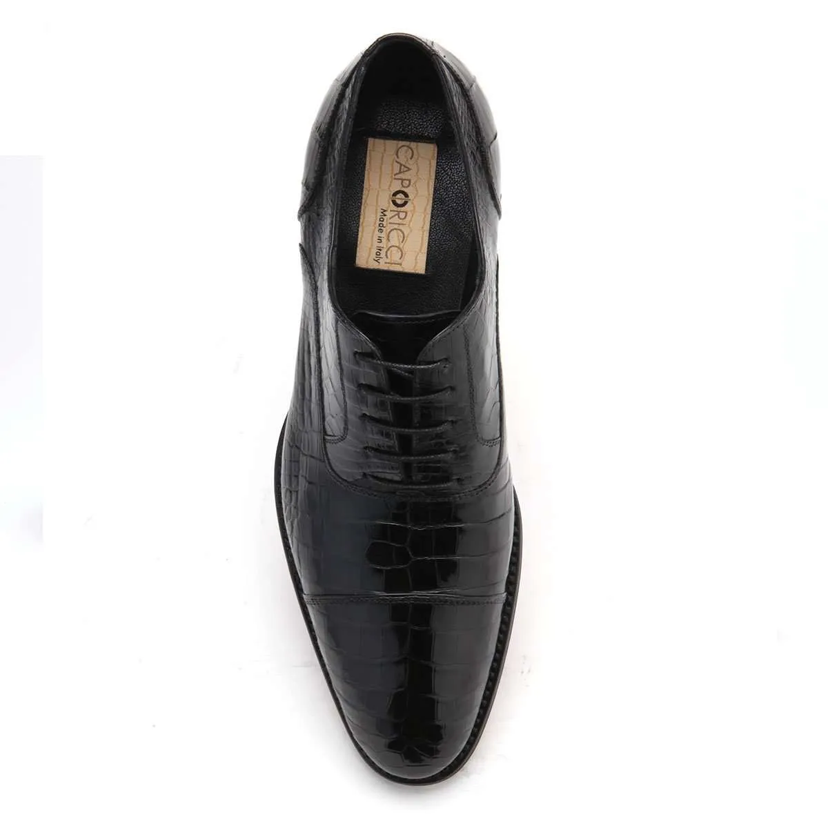 Caporicci Men's Luxury Italian Designer Shoes Black Alligator Oxfords 1102 (CAP1011)