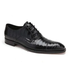 Caporicci Men's Luxury Italian Designer Shoes Black Alligator Oxfords 1102 (CAP1011)