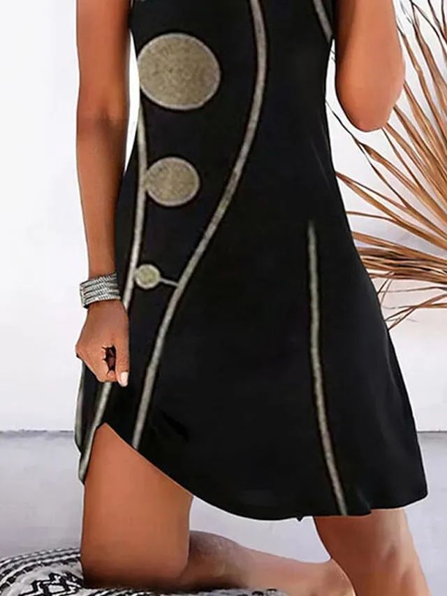 Casual Dress Mini Dress Black Blue Sleeveless Geometric Print Spring Summer Crew Neck Basic Daily Weekend Summer Dress  S M L XL XXL 3XL 4XL 5XL for Women