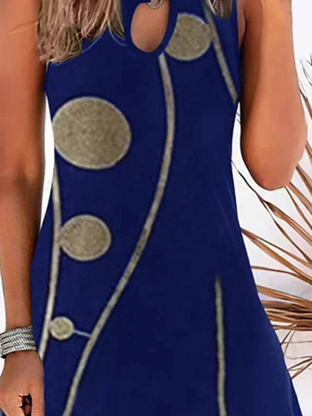 Casual Dress Mini Dress Black Blue Sleeveless Geometric Print Spring Summer Crew Neck Basic Daily Weekend Summer Dress  S M L XL XXL 3XL 4XL 5XL for Women