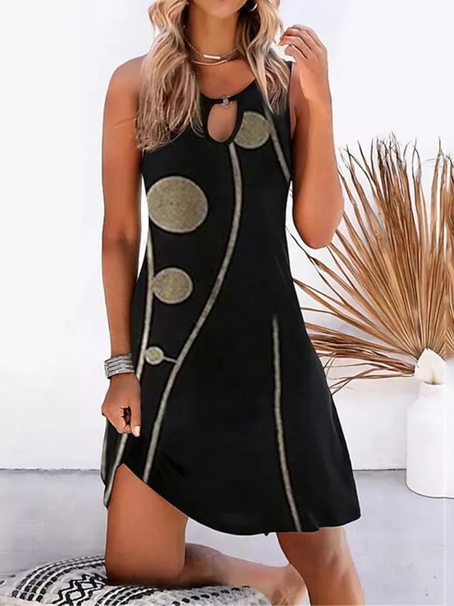 Casual Dress Mini Dress Black Blue Sleeveless Geometric Print Spring Summer Crew Neck Basic Daily Weekend Summer Dress  S M L XL XXL 3XL 4XL 5XL for Women