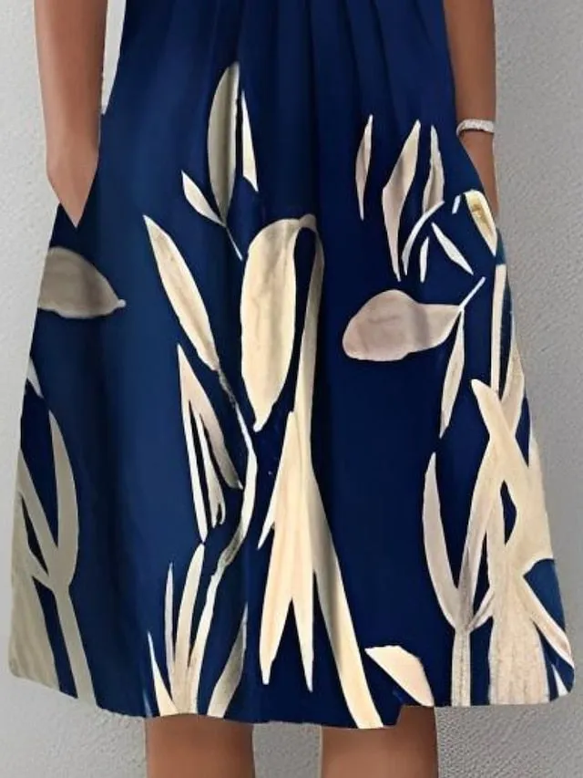 Casual Dress Shift Dress Midi Dress Navy Blue Short Sleeve Floral Ruched Spring Summer Crew Neck Basic Daily Vacation Weekend  S M L XL XXL 3XL for Women