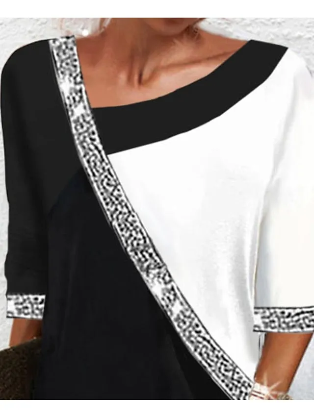 Casual Dress Shift Dress Mini Dress Black Half Sleeve Color Block Patchwork Summer Spring V Neck Fashion  S M L XL 2XL 3XL for Women