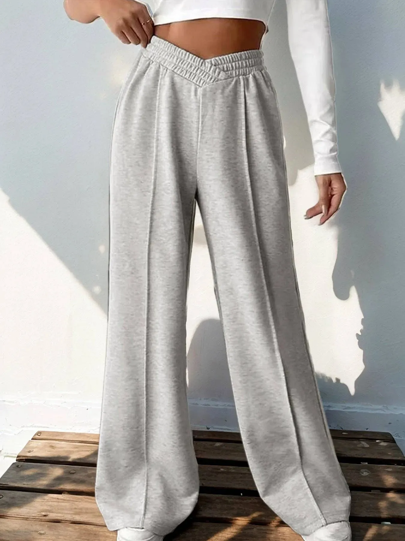 Casual Elastic V-Shaped Wide-Leg Pants