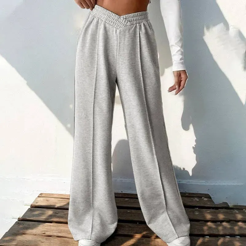 Casual Elastic V-Shaped Wide-Leg Pants