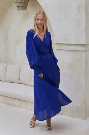 Cobalt Blue Isabella Long Sleeve Maxi Wrap Dress