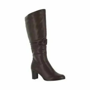 Easy Street Women Tessla Tall Boots Rouched Brown Leather Shoe Block Heel US 7.5