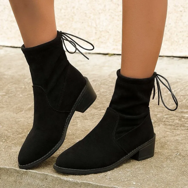 elveswallet lace-up back Black suede boots