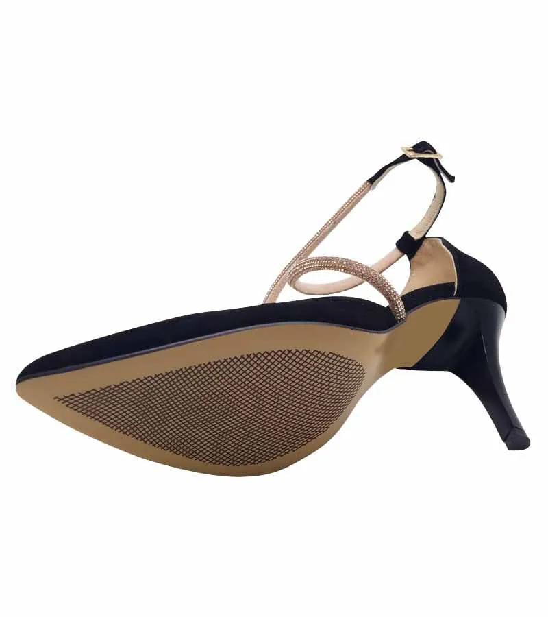 Emis Womens Black Leather Suede Cross Over Heel Z8126-154