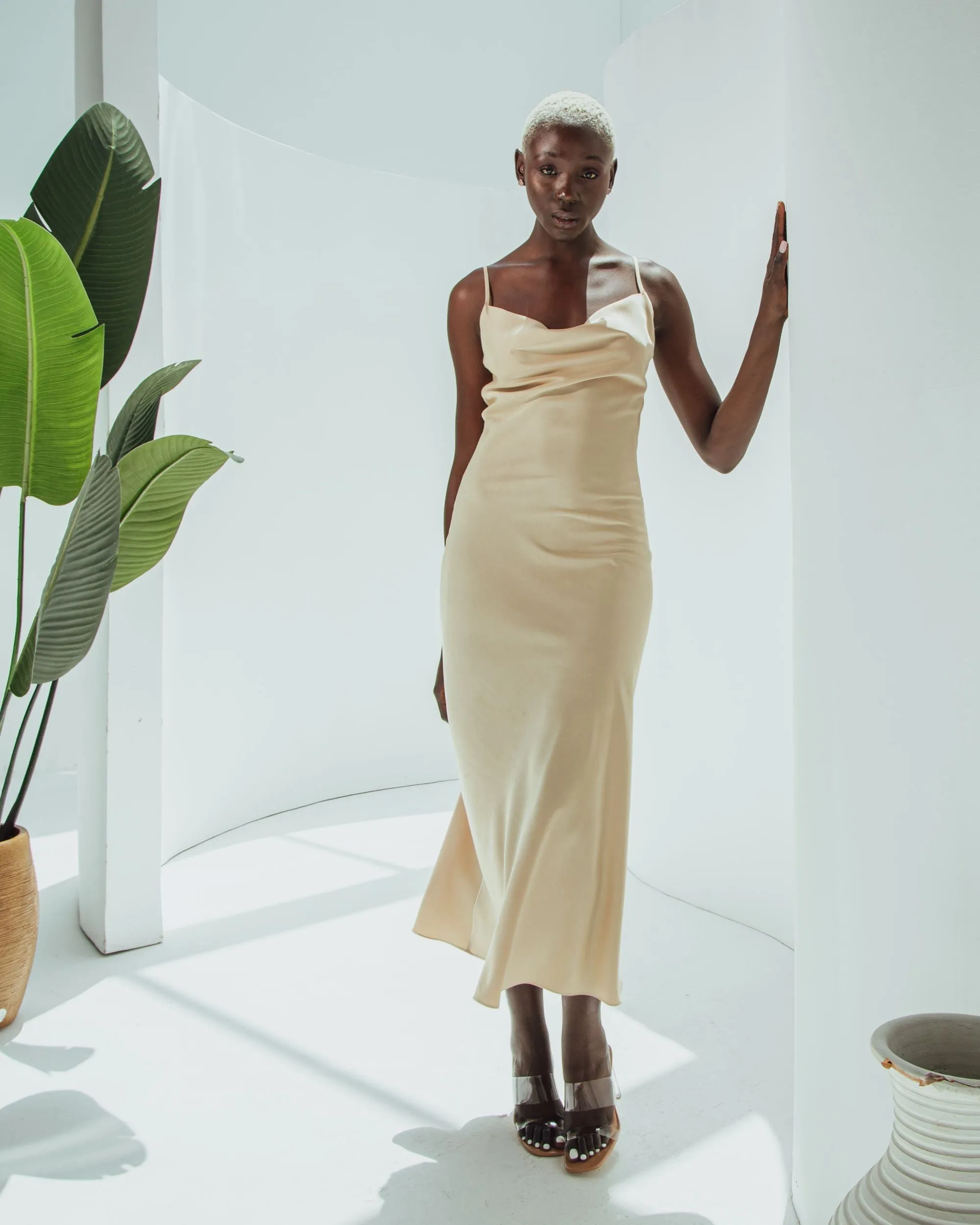 Essentials Satin Cowl-Neck Slip Dress