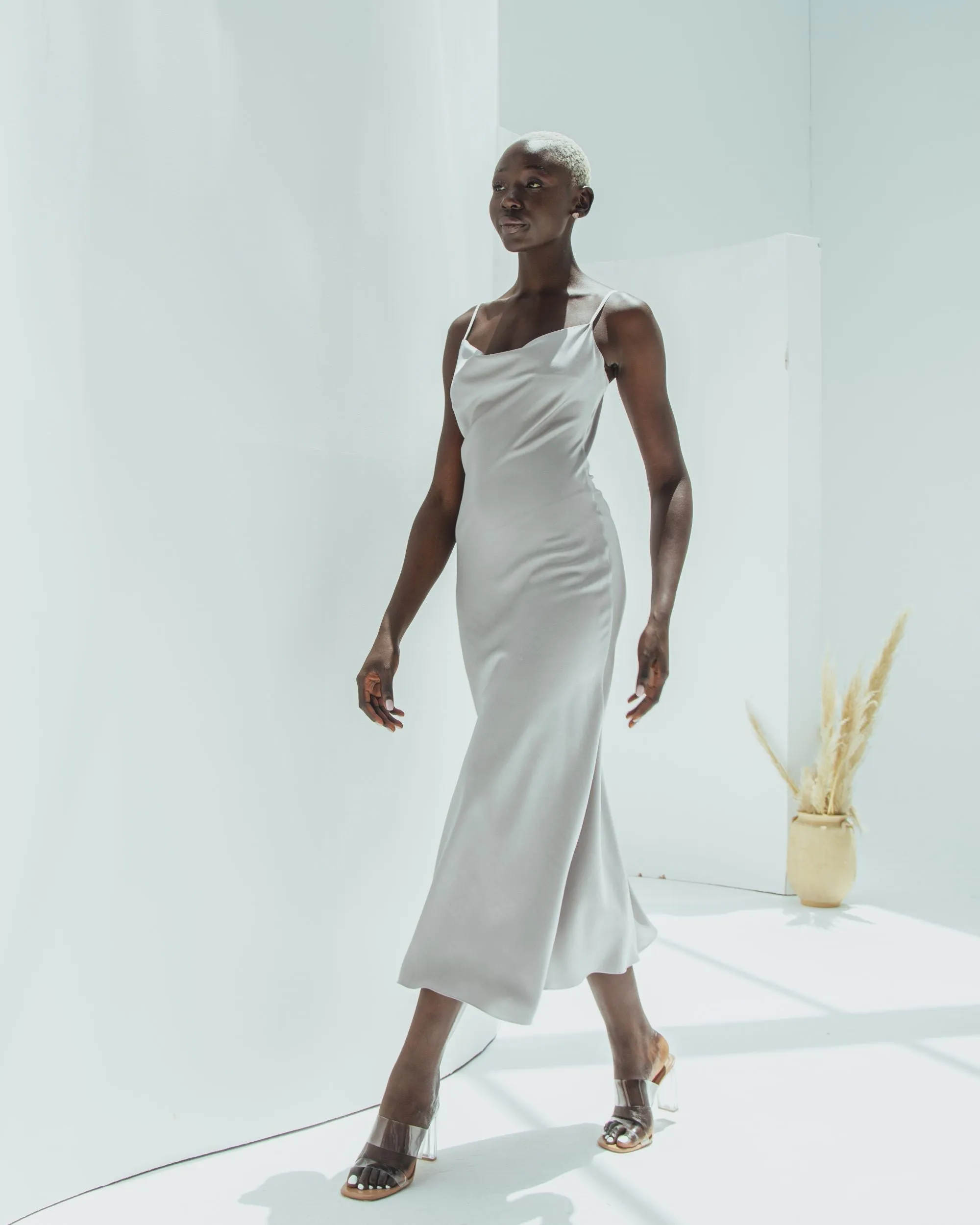Essentials Satin Cowl-Neck Slip Dress