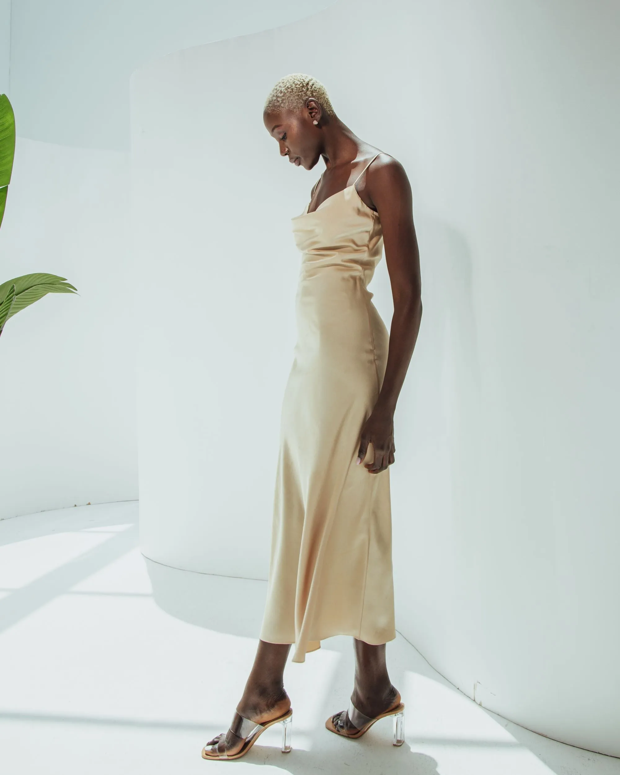Essentials Satin Cowl-Neck Slip Dress