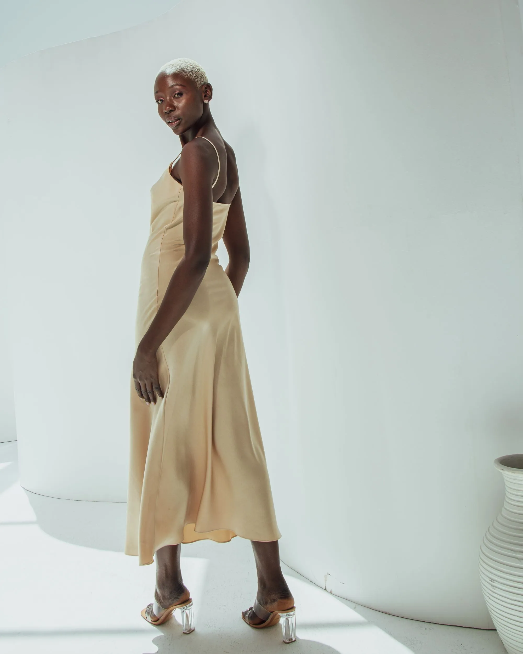 Essentials Satin Cowl-Neck Slip Dress