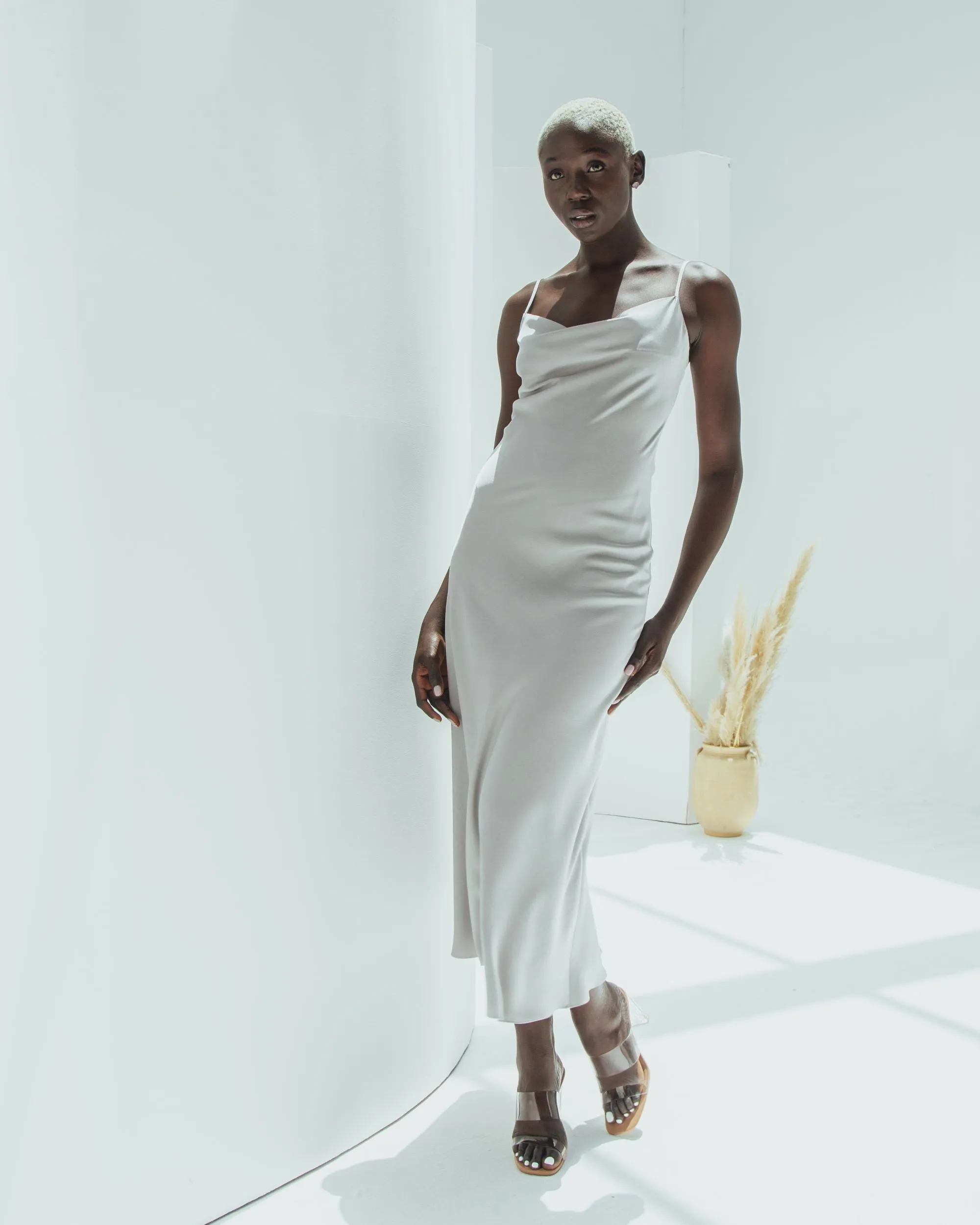 Essentials Satin Cowl-Neck Slip Dress
