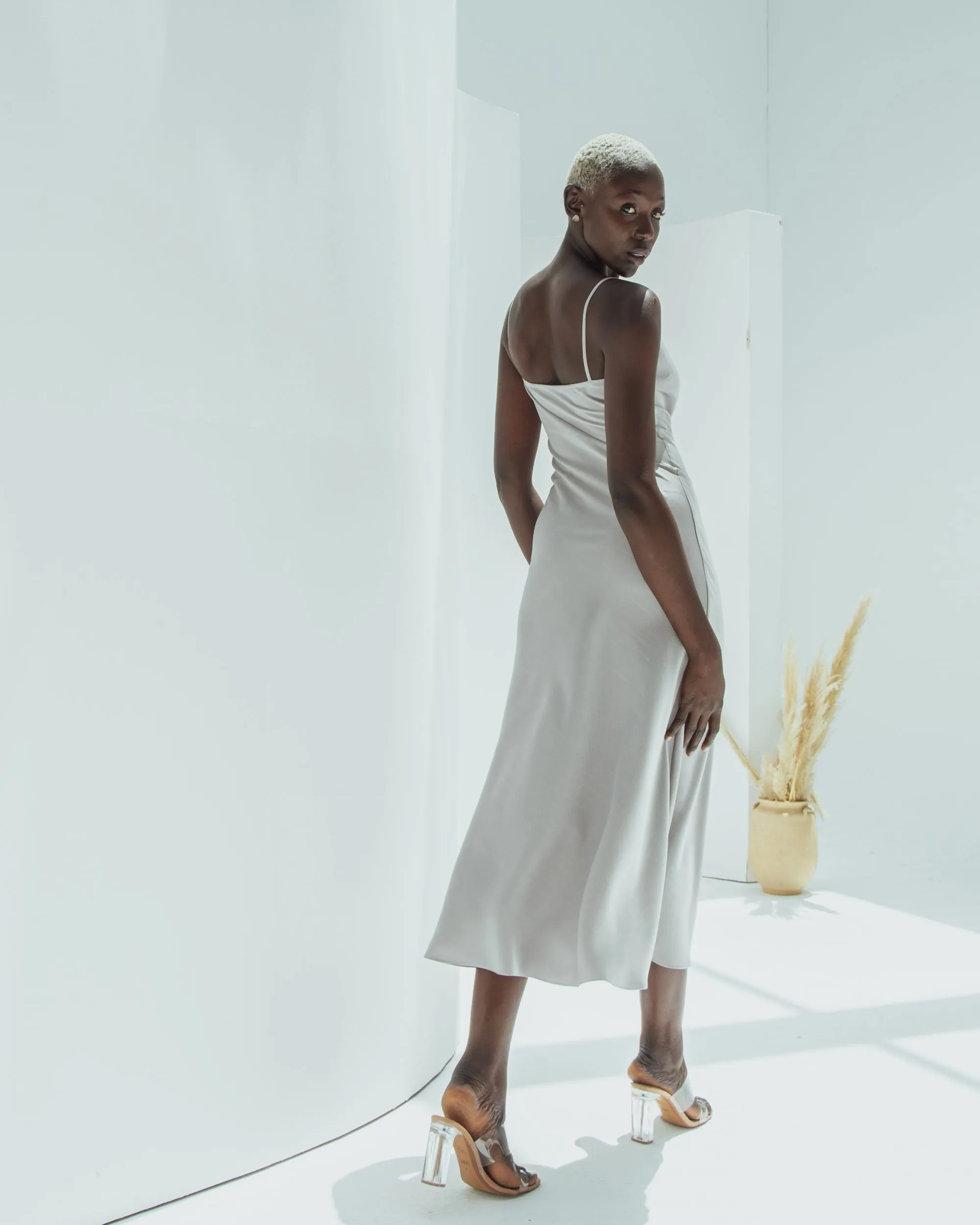 Essentials Satin Cowl-Neck Slip Dress