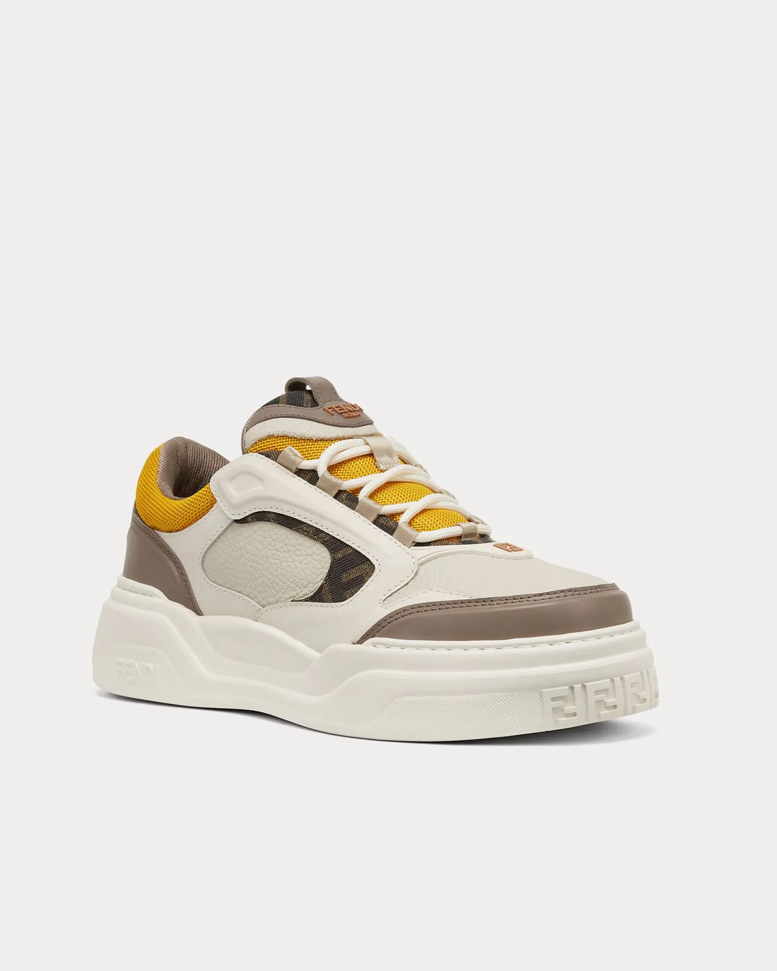 Force Leather White / Brown / Yellow Low Top Sneakers