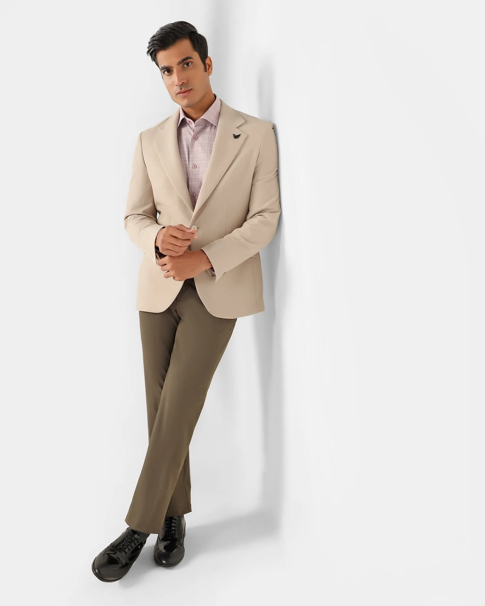 Formal Beige Solid Blazer - Kenneth