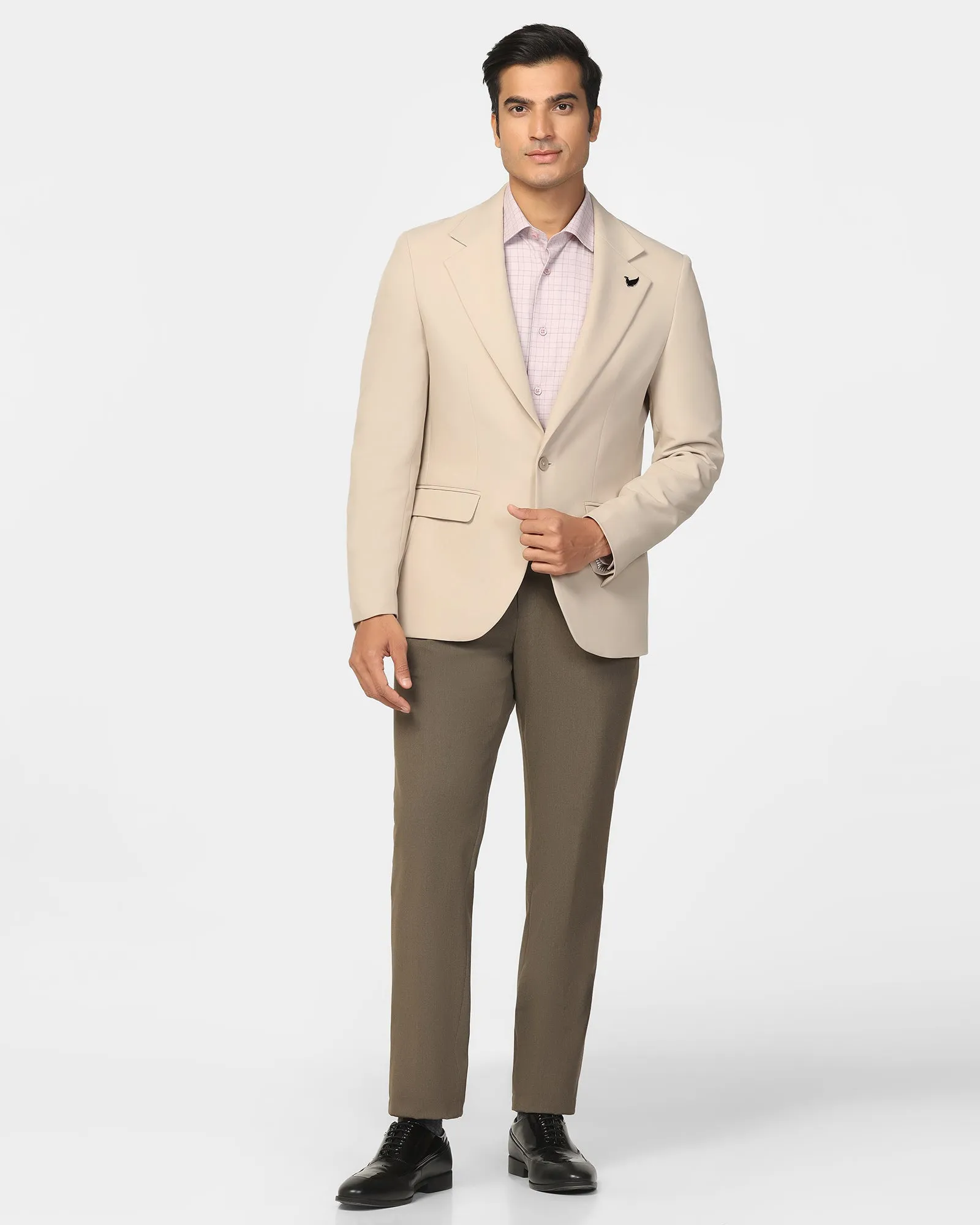 Formal Beige Solid Blazer - Kenneth