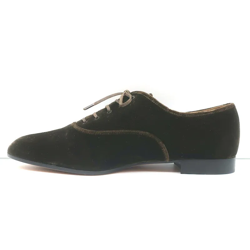 Gianvito Rossi Velvet Oxfords Olive Brown Size 39.5 Lace-Up Flats