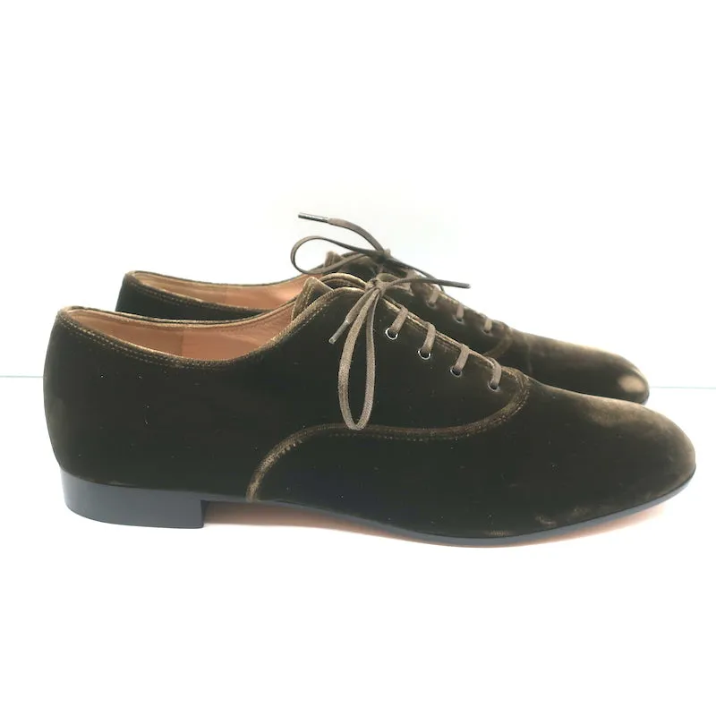 Gianvito Rossi Velvet Oxfords Olive Brown Size 39.5 Lace-Up Flats