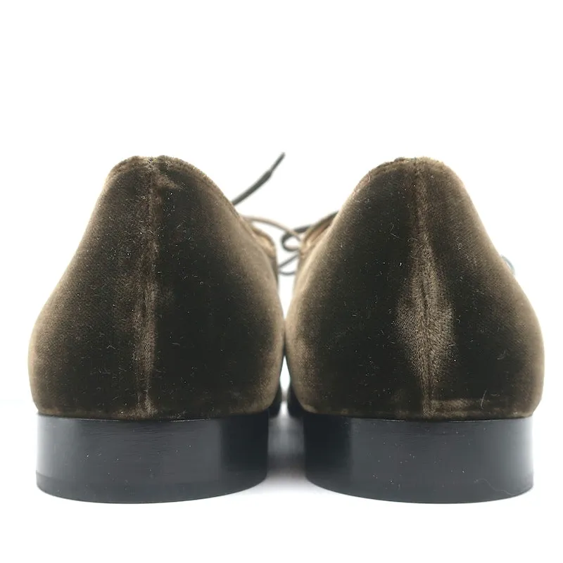 Gianvito Rossi Velvet Oxfords Olive Brown Size 39.5 Lace-Up Flats
