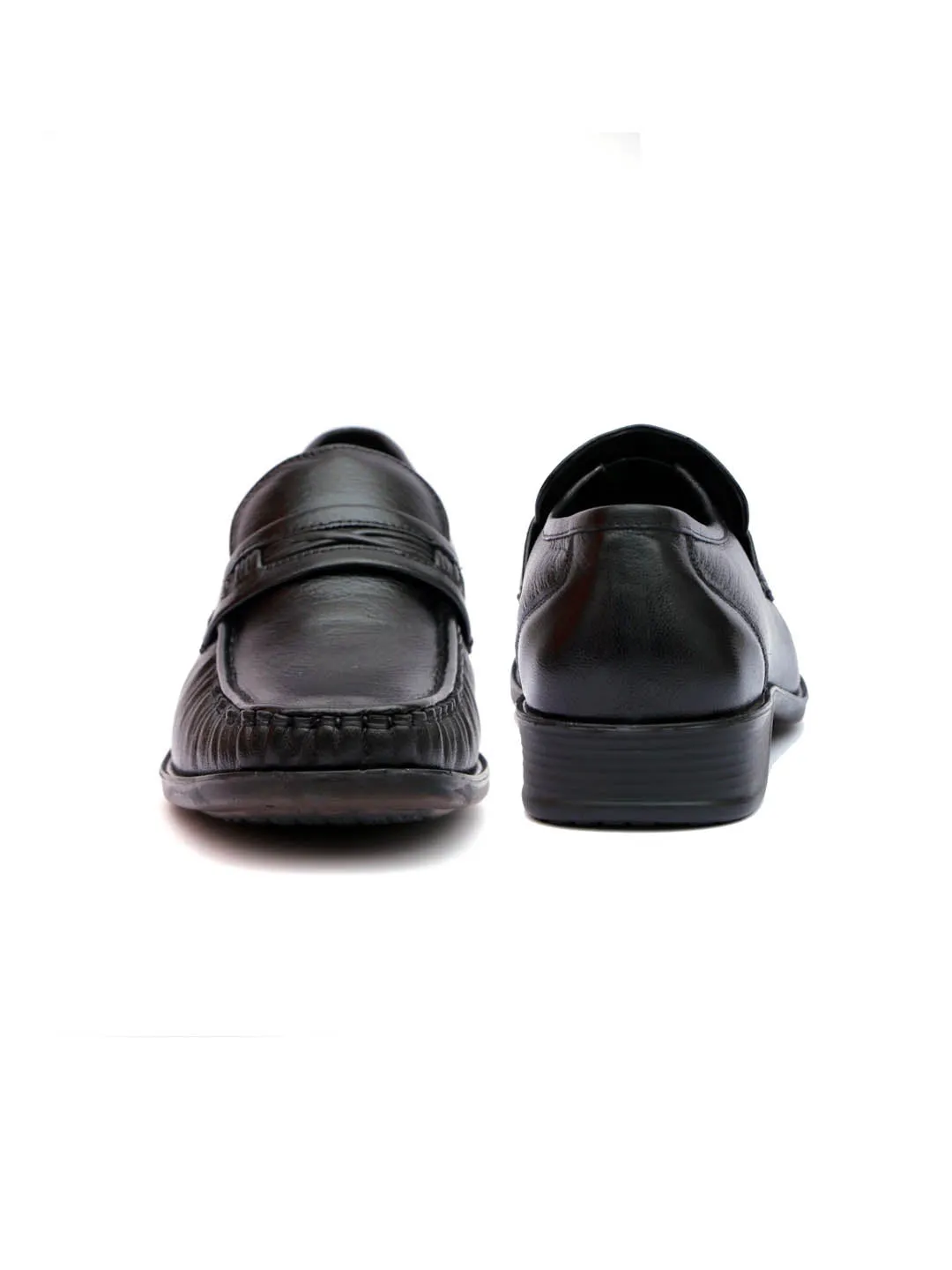 Hitz Men's Black Leather Slp On Comfort Shoes