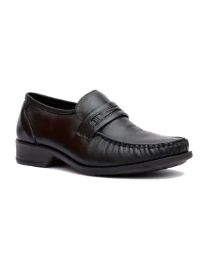 Hitz Men's Black Leather Slp On Comfort Shoes