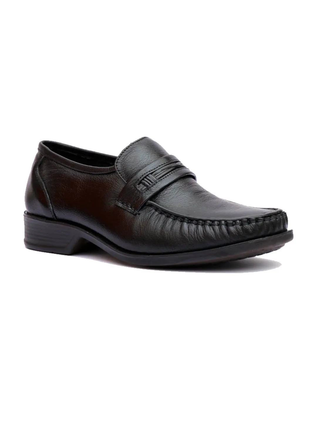 Hitz Men's Black Leather Slp On Comfort Shoes