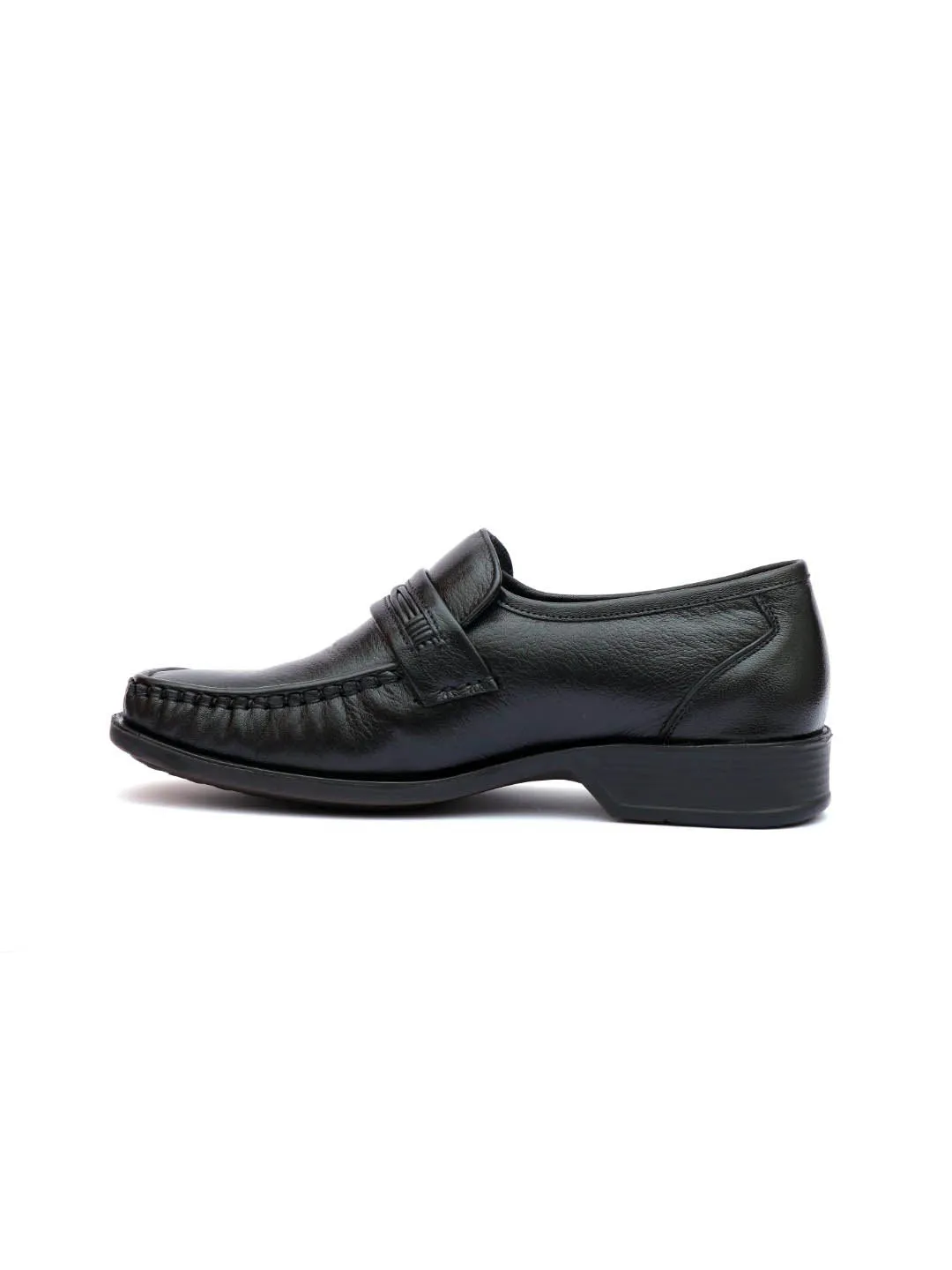 Hitz Men's Black Leather Slp On Comfort Shoes