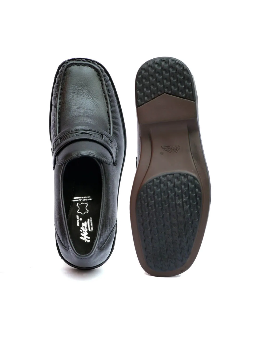 Hitz Men's Black Leather Slp On Comfort Shoes