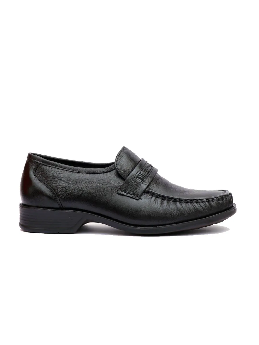 Hitz Men's Black Leather Slp On Comfort Shoes