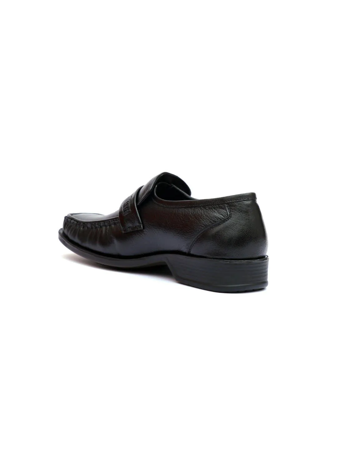 Hitz Men's Black Leather Slp On Comfort Shoes
