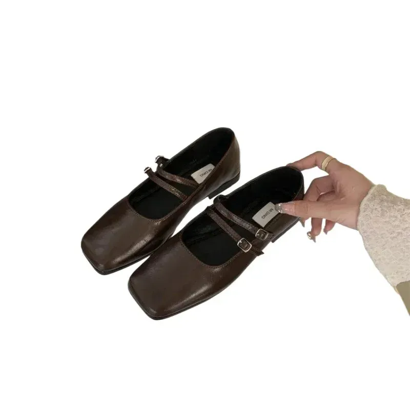 Joskaa Designer Spring Women Mary Jane Shoes Fashion Square Toe Ladies Comfort Soft Sole Flats Women's Comfort Ballerinas Shoes