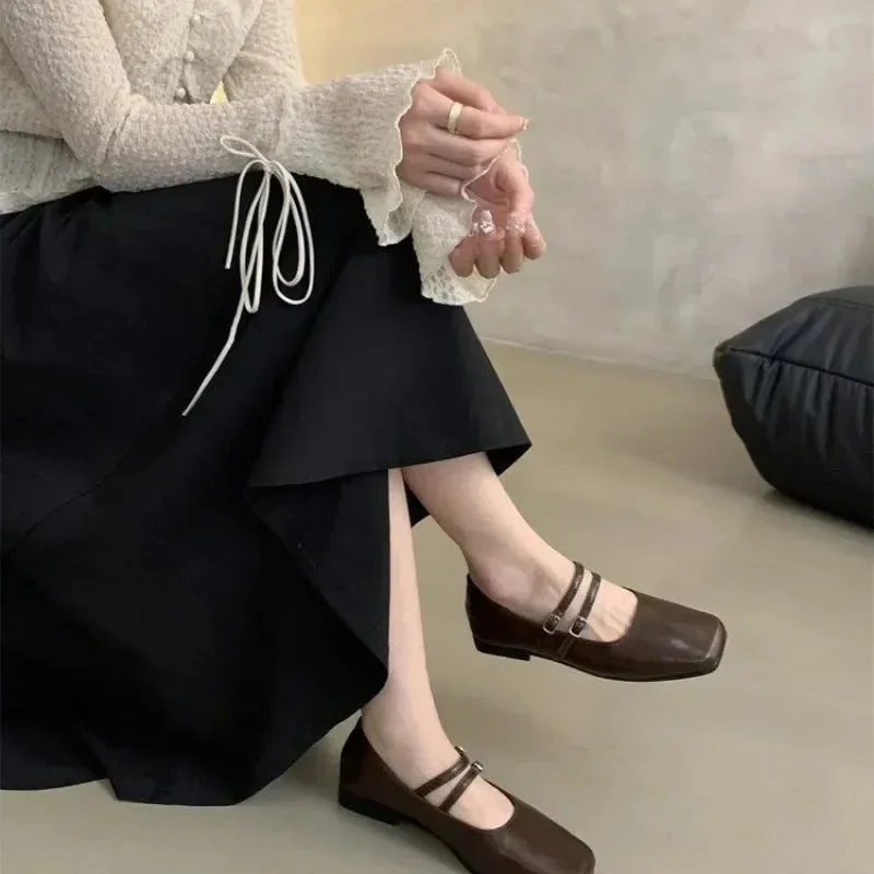 Joskaa Designer Spring Women Mary Jane Shoes Fashion Square Toe Ladies Comfort Soft Sole Flats Women's Comfort Ballerinas Shoes