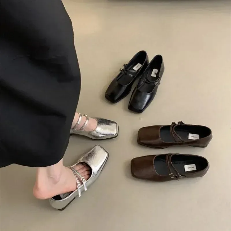 Joskaa Designer Spring Women Mary Jane Shoes Fashion Square Toe Ladies Comfort Soft Sole Flats Women's Comfort Ballerinas Shoes